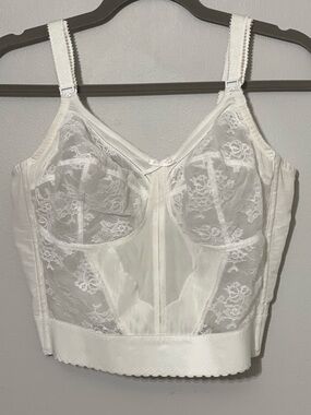 Bali 3300 Longline Bustier Corset Bra Bridal 80s Layering Piece 40C WHITE Lace